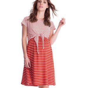 Seraphine red stripe maternity nursing dress